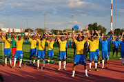 Mamelodi Sundowns players after the Absa Premiership match between Baroka FC and Mamelodi Sundowns at Old Peter Mokaba Stadium on April 20, 2019 in Polokwane, South Africa.