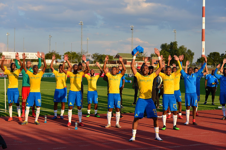 Mamelodi Sundowns players after the Absa Premiership match between Baroka FC and Mamelodi Sundowns at Old Peter Mokaba Stadium on April 20, 2019 in Polokwane, South Africa.