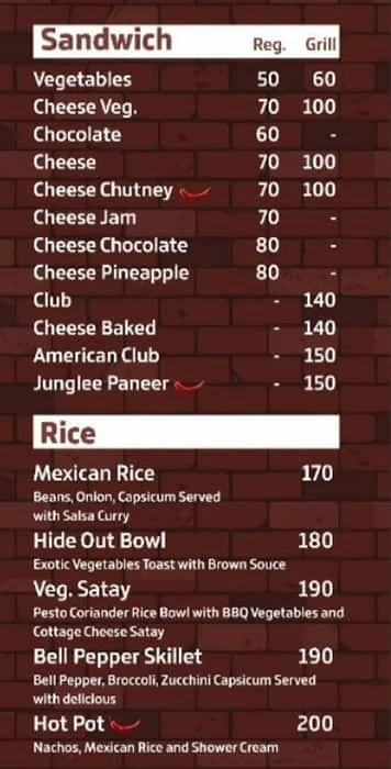 Cafe Hideout menu 