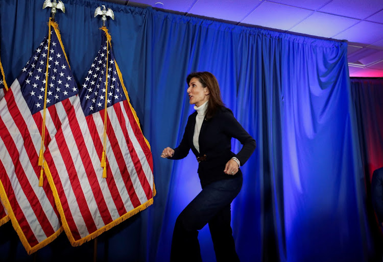 Republican presidential candidate Nikki Haley steps onto the stage at a campaign event in Portland, Maine, US, on March 3 2024. Picture: JOEL PAGE/REUTERS