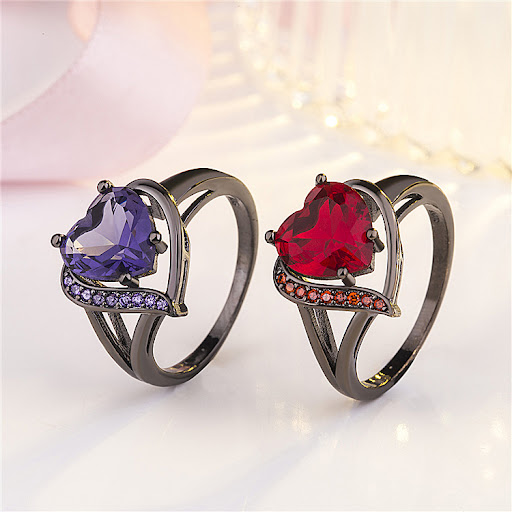 Title 26, Love Heart-shaped Black Gold Plated Ring with l...