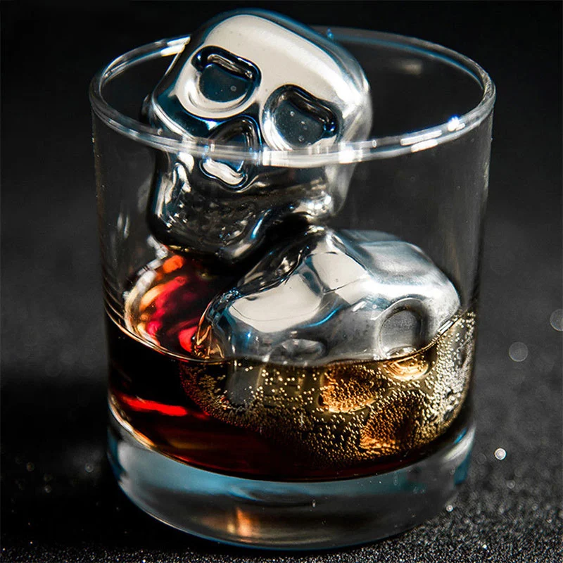 Stainless Steel Skull Ice Cube Cooling Stones for Beer Whisky Wine Cocktails Sipping Chillers Bar Tool Keep Your Drinks 