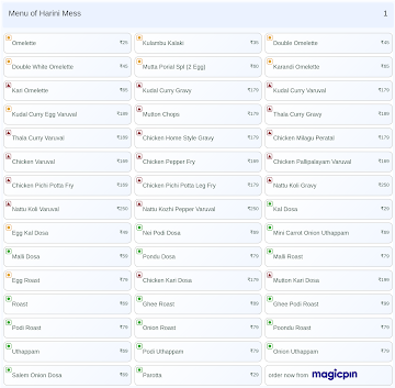 Harini Mess menu 