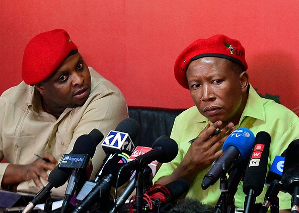 Economic Freedom Fighters (EFF) deputy president Floyd Shivambu and commander-in-chief Julius Malema during a media briefing on allegations that EFF and Shivambu benefited from the VBS bank looting on October 16.