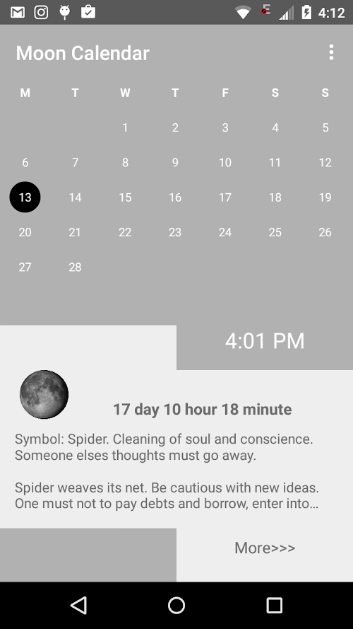 Android application Moon Calendar screenshort
