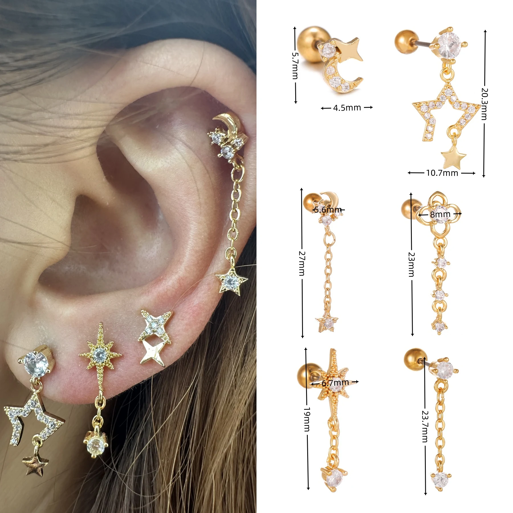 Title 1, Boucles doreilles cartilage pendant étoile lun...