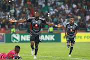 Tshegofatso Mabasa of Orlando Pirates celebrates his Nedbank Cup goal against Hungry Lions at the weekend. 