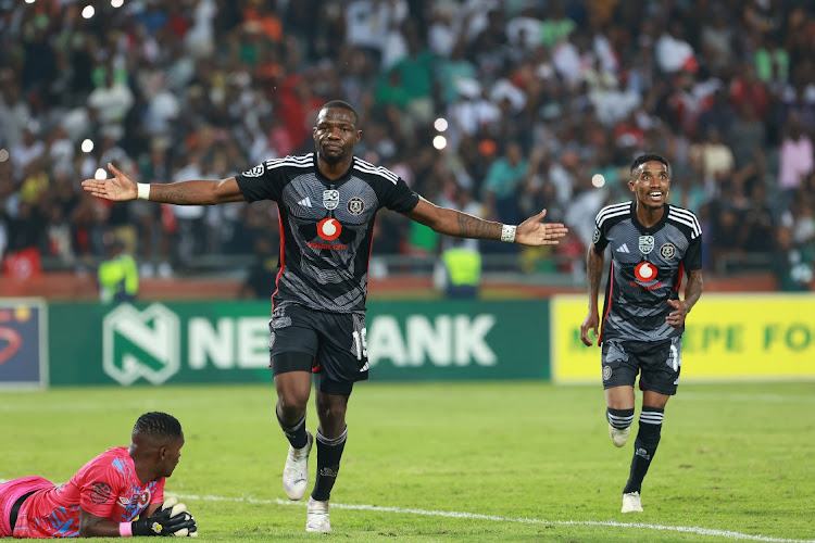 Tshegofatso Mabasa of Orlando Pirates celebrates his Nedbank Cup goal against Hungry Lions at the weekend.