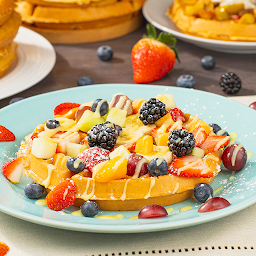 Fruit Waffle with English Cream Sauce