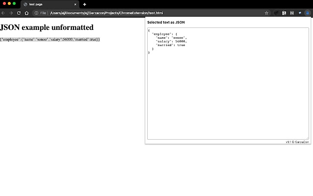 Selected text as JSON chrome extension