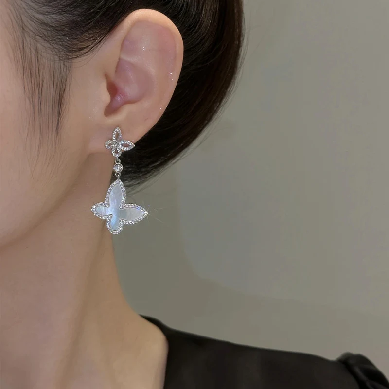 Micro Inlaid Zircon Fritillary Butterfly Earrings S925 Silver – Sparkling elegance to elevate your style and add a touch