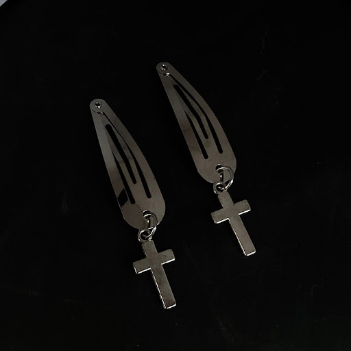Title 4, Silver Metal Edge Clip Cross Love Flower Chain ...