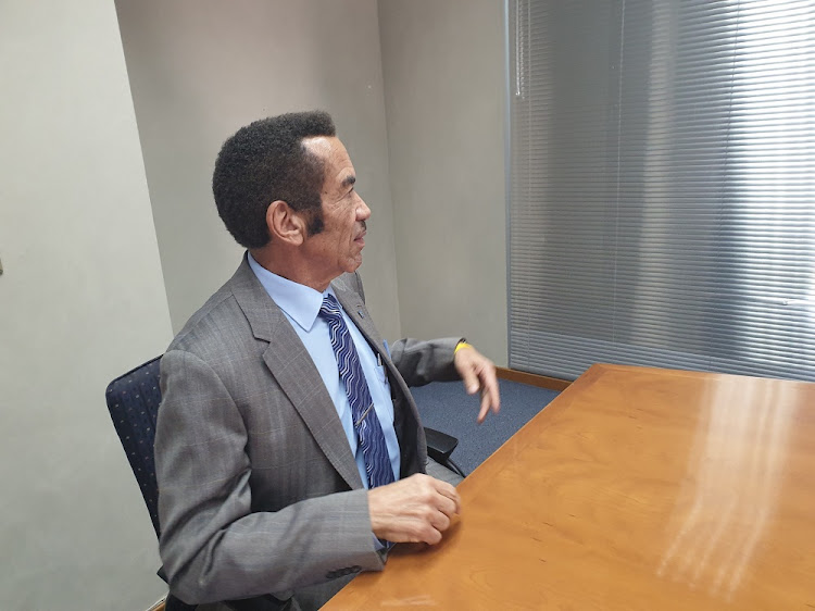 Ian Khama addressing a news conference in Johannesburg on December 12 2019.