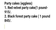 Cake Calories menu 5