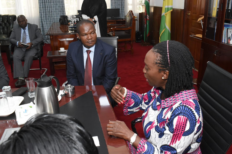 Narc Kenya party leader Martha Karua and Nairobi County Assembly Speaker Ken Ng'ondi at Nairobi County Assembly on January 10, 2023.