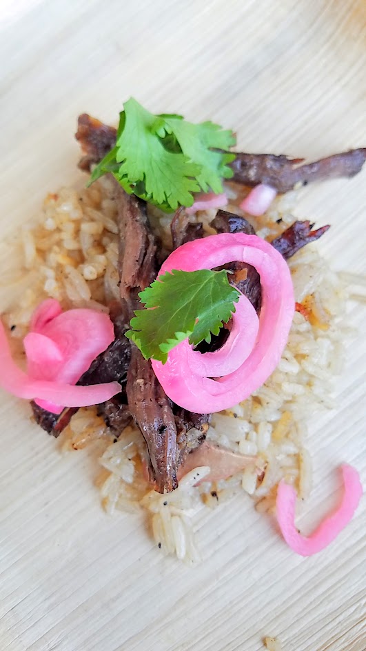 Feast PDX 2016 Night Market offering from BJ Smith from Smokehouse Tavern (Portland, OR): Smoked Snake River Farms vaca frita and pickled alliums