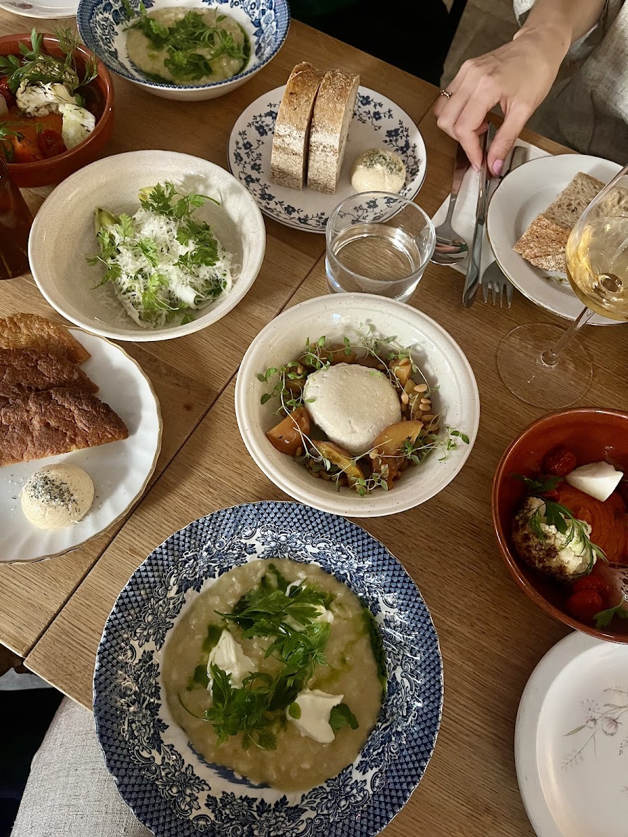 Bits of the delicious dinner menu, gluten free bread on the left.