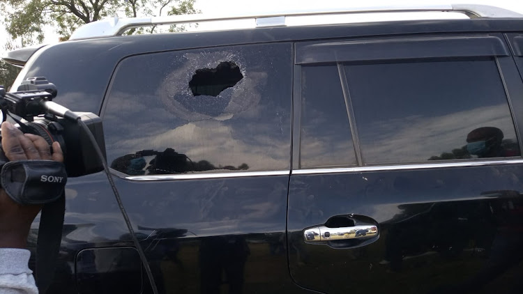 Langata MP, Nixon Korir's vehicle which was stoned during a scuffle at Milimani Polling Station in London Ward