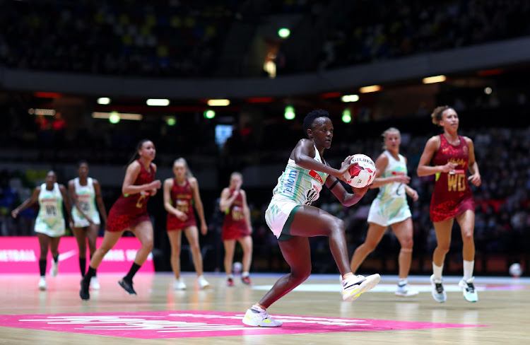 Proteas captain Msomi Bongiwe passes the ball during the 2022 Netball Quad Series match against England at Copper Box Arena on January 15, 2022 in London, England.