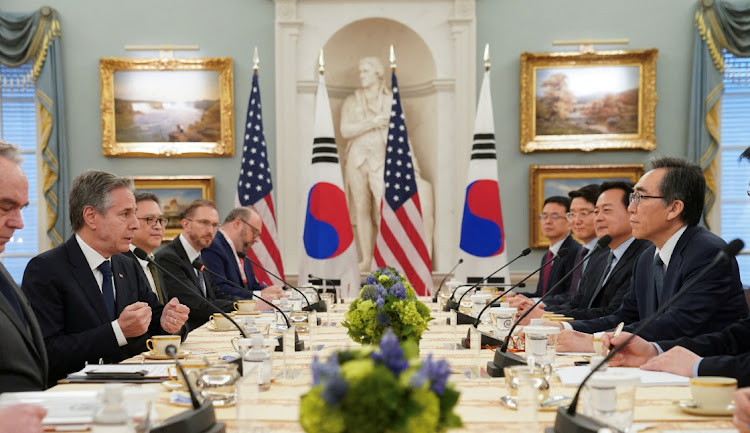 US Secretary of State Antony Blinken meets with South Korea's Foreign Minister Cho Tae-yul at the State Department in Washington, US, February 28, 2024.