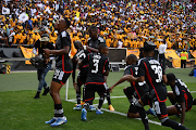 Orlando Pirates players celebrates a goal during the DStv Premiership match between Kaizer Chiefs and Orlando Pirates at FNB Stadium on November 11, 2023.