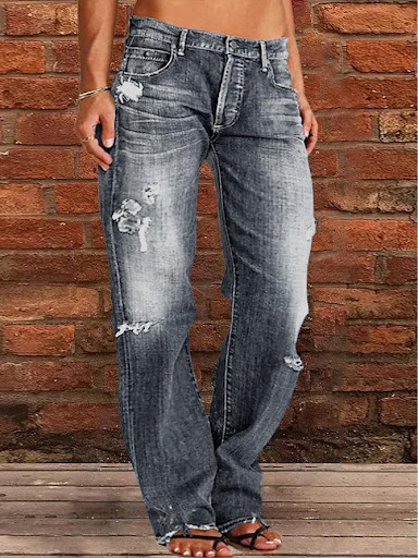 Title 8, Loose wide leg denim retro washed ripped trouse...