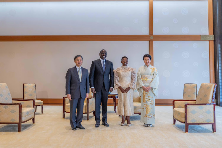 Japan Emperor Naruhito and Empress Masako host President William Ruto and First lady Mama Rachel at the Imperial Palace in Tokyo, Japan on February 9, 2024.