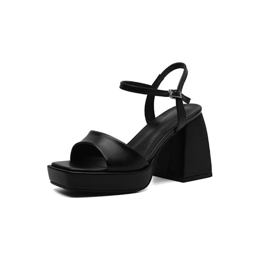 Title 4, Leather High Heels Square Toe Waterproof Platfo...