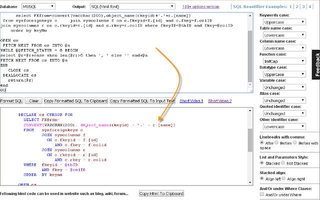 Instant SQL Formatter chrome extension