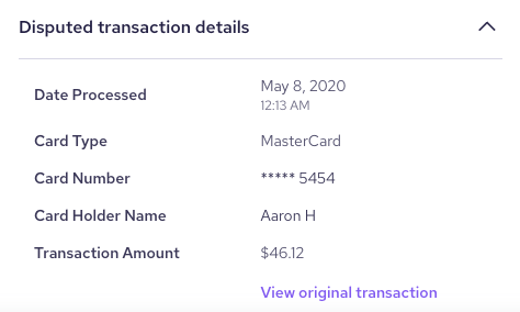 Disputed transaction details