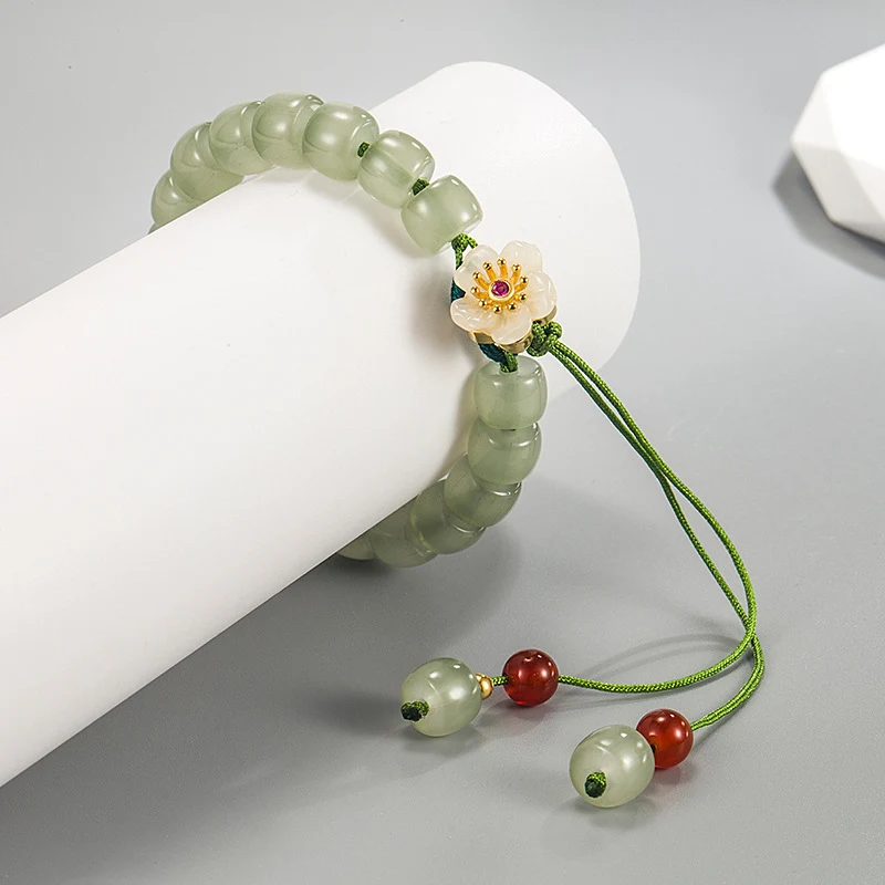 Bracelet Tissé en Jade Hetian pour Fille Élégant Bijou Design Exquis Pierre Naturelle Cadeau Parfait Accessoire de Mode Tendance