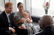 The Duke and Duchess of Sussex, with their five-month-old son Archie, during a tea date with Archbishop Emeritus Desmond Tutu in Cape Town on September 25 2019.