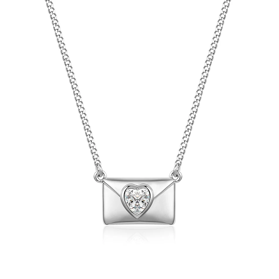 Mode RVS ketting met zirkonia hart hanger, liefdesbrief design. Eenvoudig en elegant voor vrouwen, een perfect cadeau om van te houden.