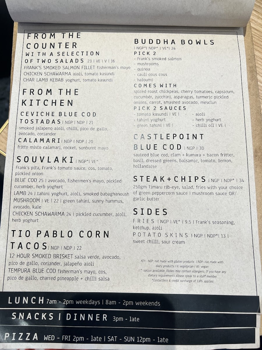 11th Avenue by Frank's gluten-free menu