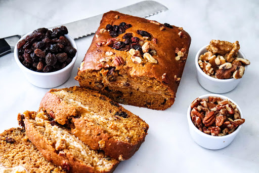 Pumpkin Bread With Maple Cream Cheese Filling sliced.