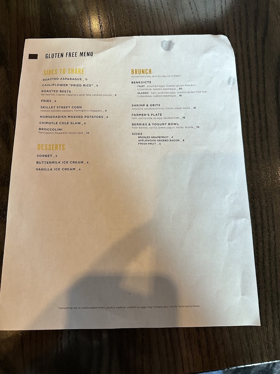 The HC Tavern + Kitchen gluten-free menu