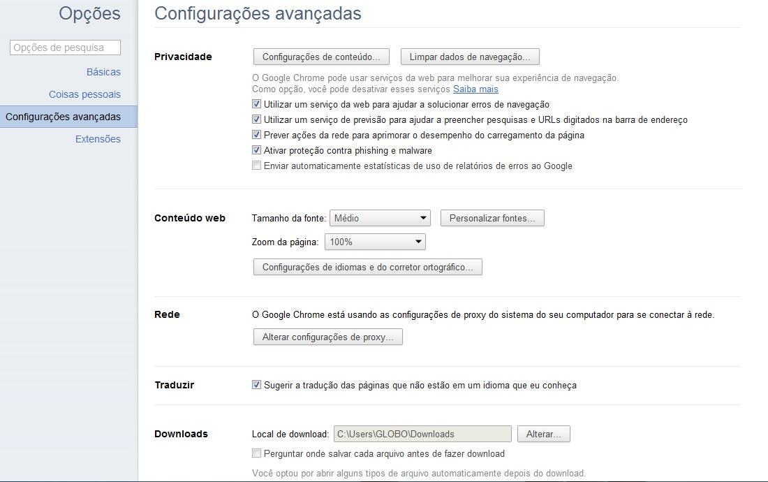 Configurações Avançadas (Foto: Reprodução Verônica Vasque)