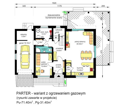 BW-55 wariant 4 - Rzut parteru - propozycja adaptacji - ogrzewanie gazowe