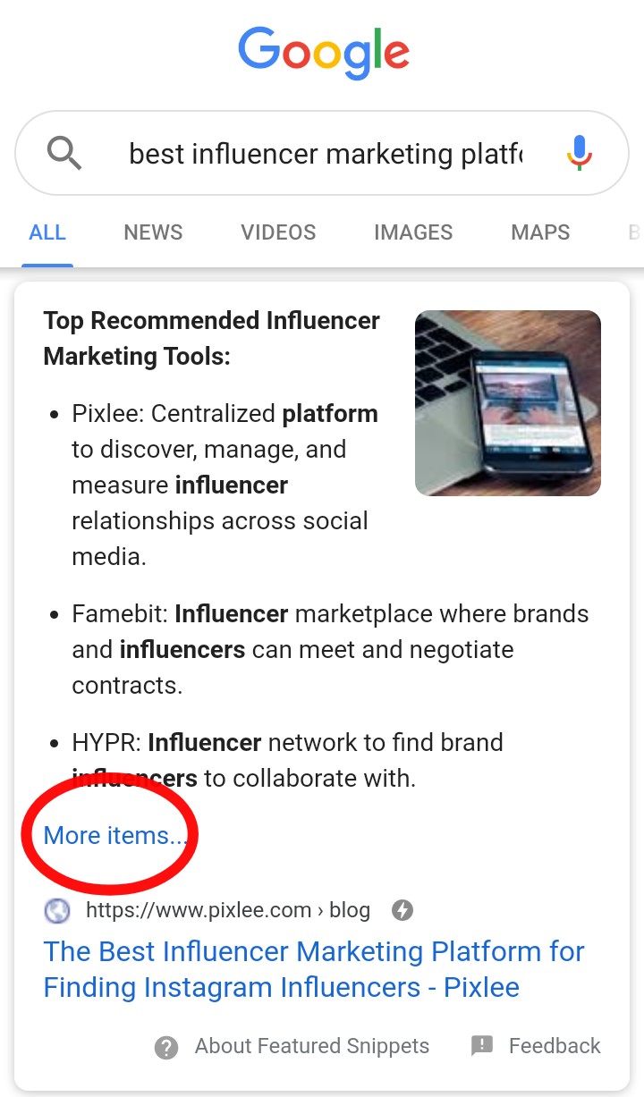 bullet lists featured snippets example