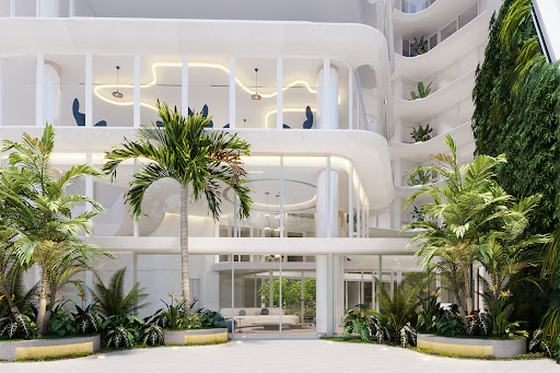 Buy this luxury property in Miraflores (Peru) - Modern facade with lush vegetation