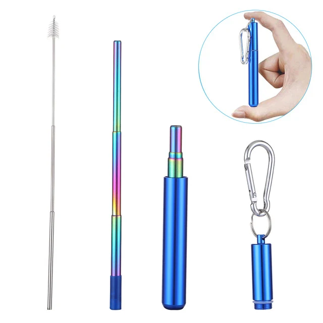Telescopische, kleurrijke roestvrijstalen rietje. Drink stijlvol en verminder plastic afval. Herbruikbaar, gemakkelijk schoon te maken en compact.