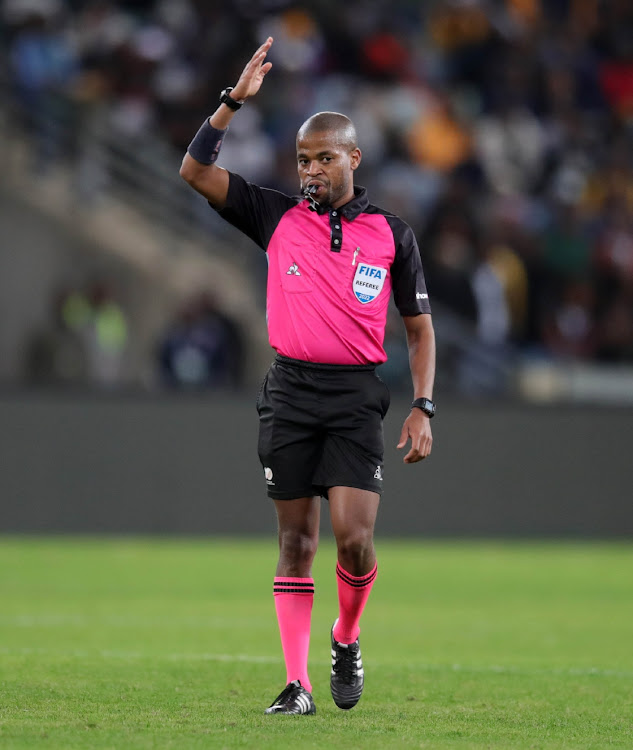 Referee Abongile Tom during the DStv Premiership 2022/23 match between Kaizer Chiefs and Richards Bay.