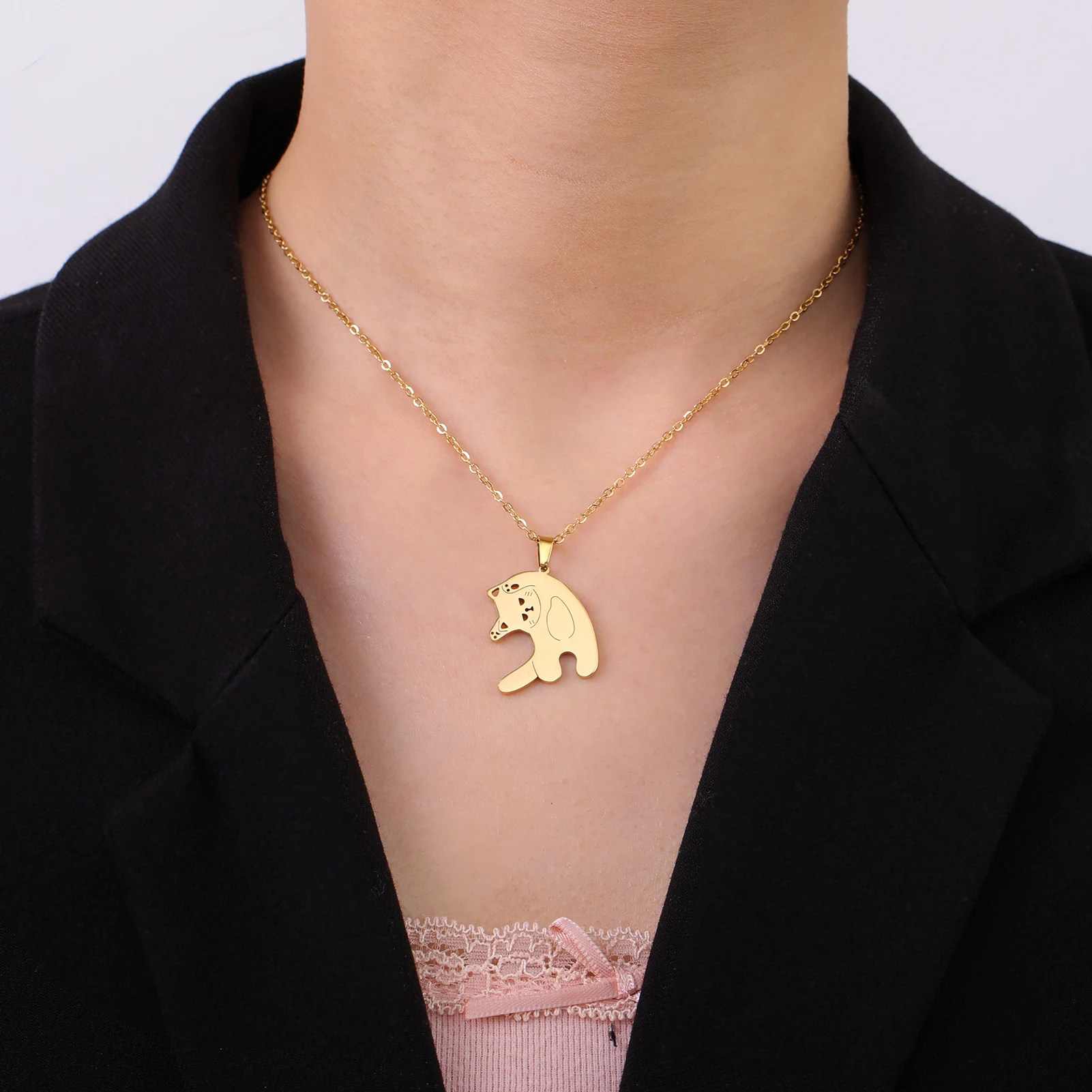 Title 7, RVS schattige katvormige hanger ketting, mode v...