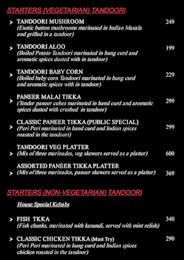 Public Bar And Restaurant menu 