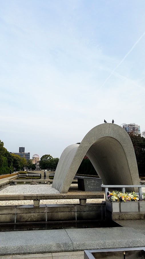 Cenotaph for Atomic Bomb Victims at Hiroshima Peace Memorial Park. The Hiroshima Peace Memorial Park is one of the free things to do in Hiroshima