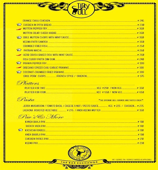 Tipsy Bull menu 