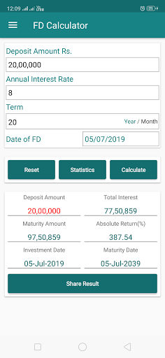 Screenshot EMI Calculator for Bank loan, 