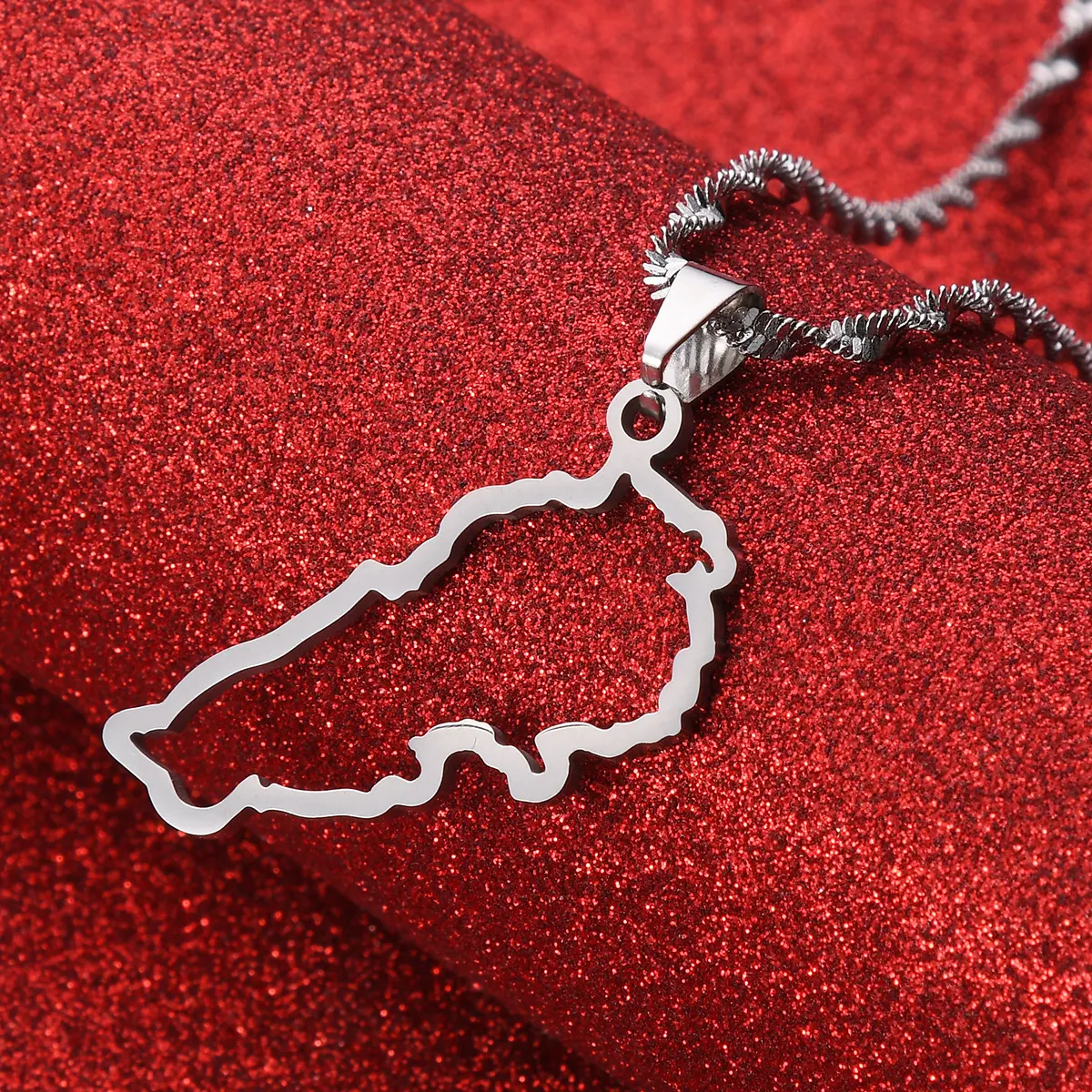 Title 4, Collier carte du Liban en acier inoxydable un s...