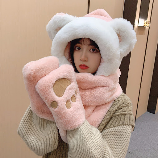 Title 10, Cute Plush Thermal Ear Protection Hooded Scarf ...