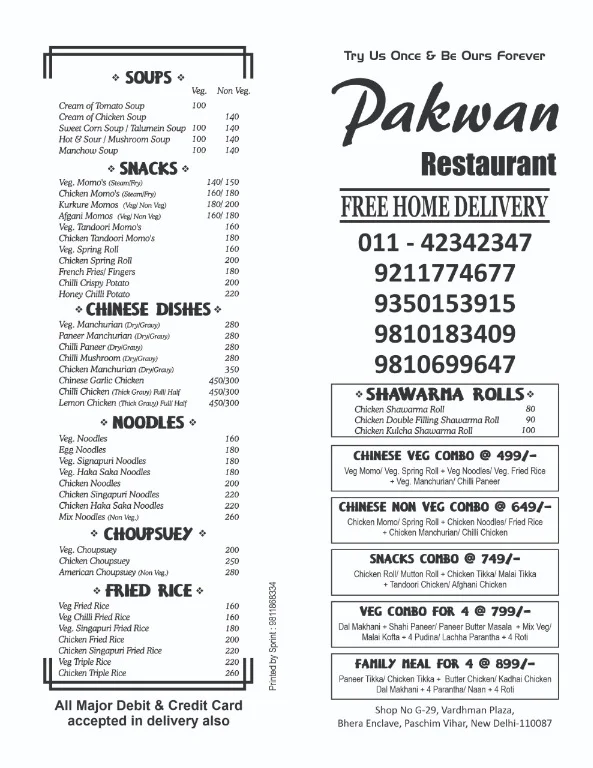 Pakwan menu 